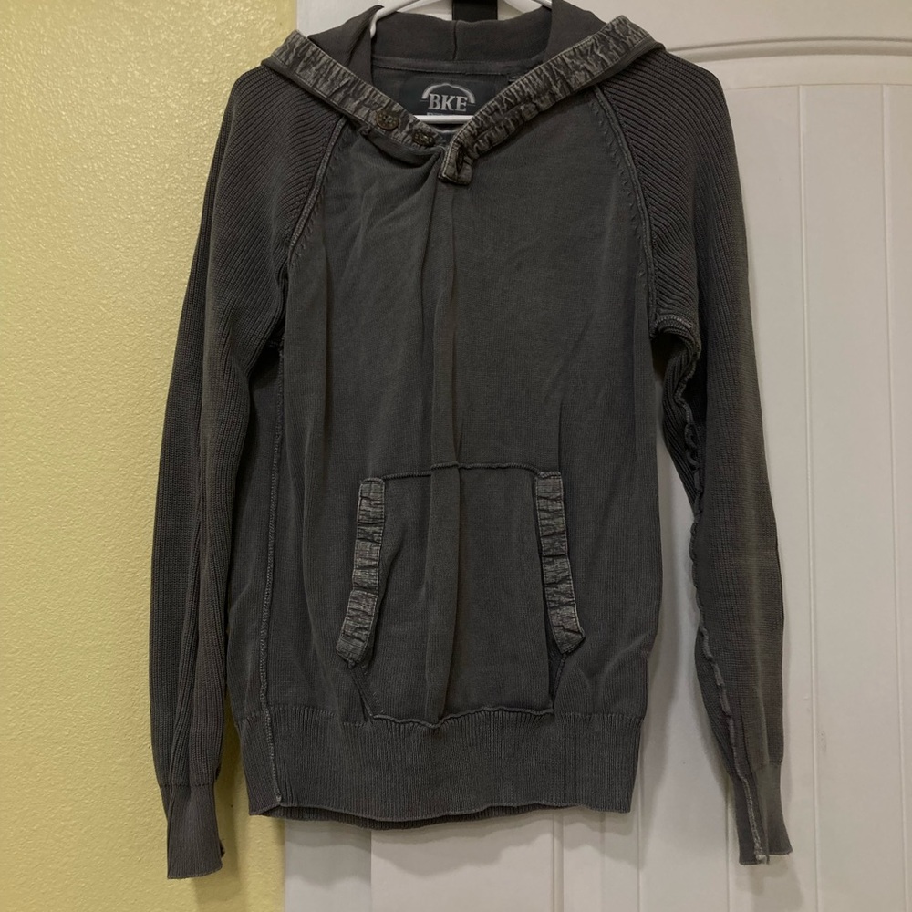 BKE Gray Hooded Sweater with collar buttons and Ribbed Cuffs